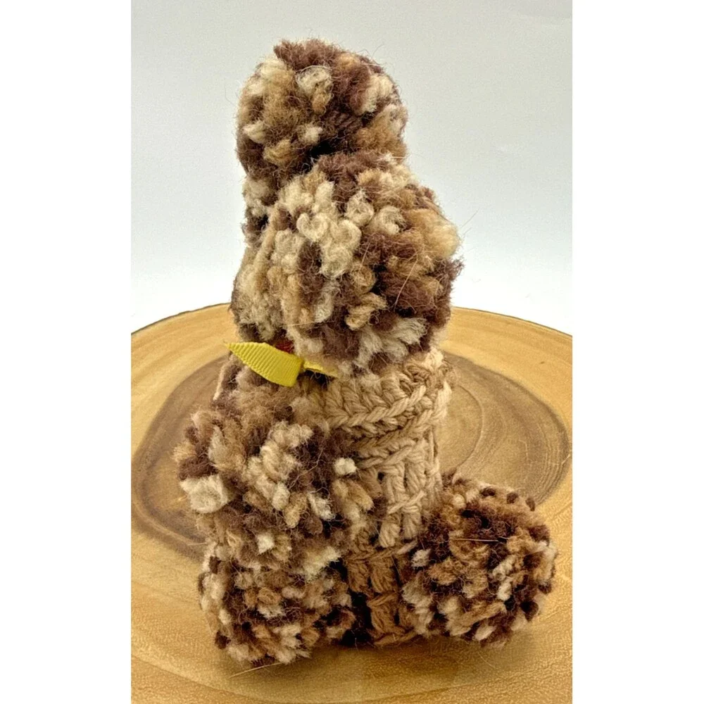 Vintage Poodle Dog Crochet Handmade Brown/Tan Yarn Retro Decor 6.5”